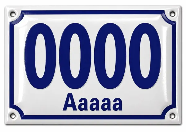 Smaltované domovní číslo s textem bílo modré